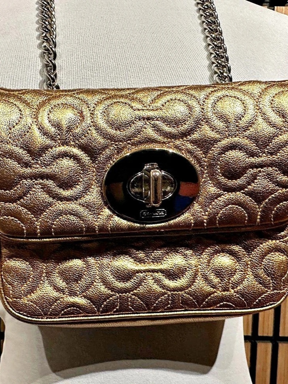 Coach Kip Turnlock Crossbody with Quilting Gold Chain Shoulder Bag